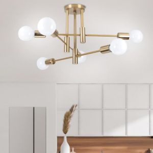 MOGOD Lustre Industriel Vintage 6 E27 Lumières Plafonnier Moderne Doré Luminaire pour Chambre Salon Salle à Manger