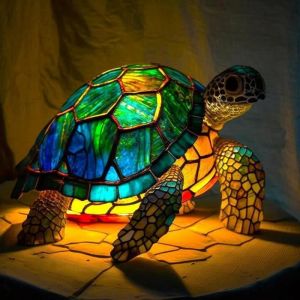 LAMPE DECORATIVE Animaux 3D Série De Lampes En Vitrail Lampes De Table Animaux Vintage Veilleuse Créative Animaux-TX1-Tortue