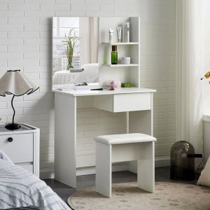 TUKAILAI Coiffeuse blanche avec miroir et tabouret Coiffeuse blanche pour la chambre à coucher