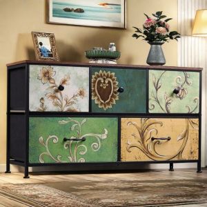 Commode 5 Tiroirs - Meuble de Rangement - Commode Chambre - Boh&egrave;me Meuble &agrave; Tiroirs - Commode avec Manche et Pieds - Multicolore