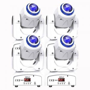 JAJALUYA 4PCS 150W Lumi&egrave;res de Sc&egrave;ne Lyre LED avec RGB Anneau lumineux 8 Gobo 8 Couleurs 9/11 CH DMX pour Disco DJ Bar Mariage