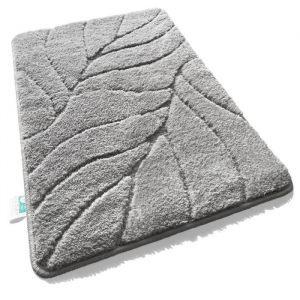 Tapis de bain  Maris  Tapis de bain moelleux microfibre douce motif feuille 40 x 60 cm Argent