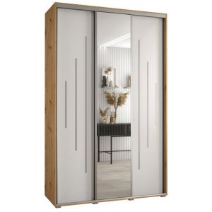 Armoire de chambre - ABIKSMEBLE Cannes 13 - armoire à 3 portes coulissantes avec miroir 2052x150x60 cm Artisan Blanc Argent