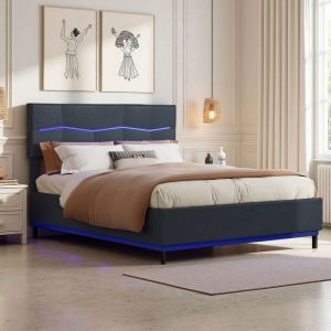 Lit Coffre 180x200 Double - Mécanisme Silencieux 140N Rangement 1.8m³ Cuir PU Noir LED RGB 8 Couleurs