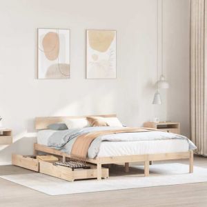 vidaXL Cadre de lit avec tiroirs 140x200 cm bois de pin massif sommier cadre de lit double cadre de lit en bois massif 3301514