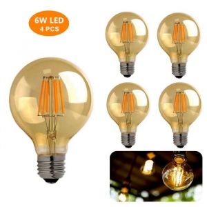 Lot de 4 Ampoules LED Edison E27 - Edison Vintage - G80 - Blanc Chaud - 6W (&eacute;quivalent 60W)