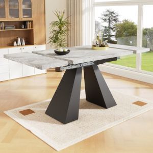 Table de Salle à Manger Télescopique - 99-159×74x77cm - Table à Manger Extensible avec Pieds en Colonne Blanc