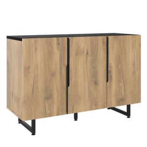 Buffet avec LED Int&eacute;gr&eacute;e - &Eacute;tag&egrave;res R&eacute;glables et Pieds M&eacute;tal Hauteur R&eacute;glable - Meuble en Bois PB - Naturel - 120x40x80 cm
