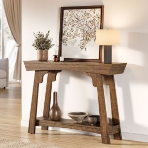 Table Console en BoisLittle Tree105x30x85 cmTable dAppoint Avec &Eacute;tag&egrave;re et Pied en BoisPour Entr&eacute;eSalonMarron