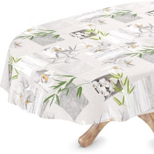 Nappe en toile cir&eacute;e ovale - FEBEST - 140x200 cm - Orchid&eacute;e Spa - Imperm&eacute;able - R&eacute;sistant aux taches - Facile &agrave; nettoyer
