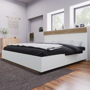 HOMVRA Lit Adulte 160x200 cm Lit Double - Sommier &agrave; Lattes - Style Flottant - Ch&ecirc;ne+Blanc (Sans Matelas)