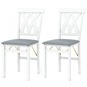 Chaises de Salle à Manger Lot de 2 - RELAX4LIFE - Conception Pliable - Dossier à Lattes - Siège Rembourré - Charge 150KG - Blanc