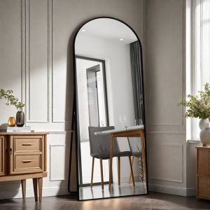 Miroir sur Pied 180x80 cm - Miroir Mural - Miroir de Sol - Cadre en Metal - Miroir Autoportant - Pour Salon Entrée Chambre Noir