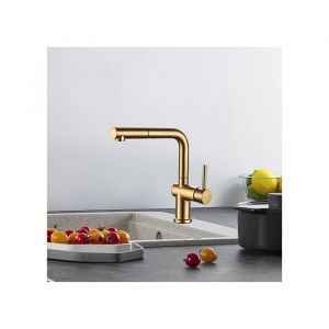 Edouard Rousseau - Mitigeur &Eacute;vier CARR&Eacute; avec Douchette Extractible &ndash; Bec Mobile Laiton Bross&eacute;