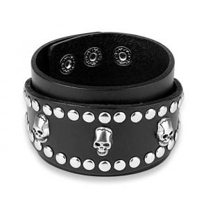 Bracelet - Cuir - Homme - Large - Têtes de Mort - Style Biker