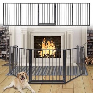 XMTECH Barri&egrave;re Pare feu pliable avec portillon Barriere de securite enfant-Animaux 3M 5 panneaux protection feu chemin&eacute;e et