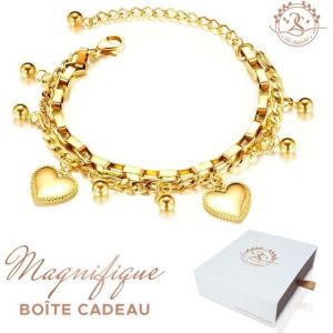 Sublime bracelet femme Charms Coeur Baigné dans lOR. Boîte cadeau offerte. Cadeau Noël anniversaire mère collègue 2SPLENDID®