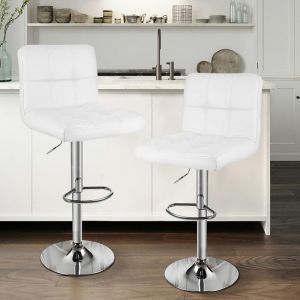 HAMLODY Lot de 2 Tabouret de bar - Chaises de bar avec Repose-Pieds - Pivotants avec Dossier - Cuir Pu - Blanc