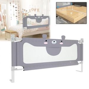 LILIIN Barri&egrave;re de lit pour enfant r&eacute;glable en hauteur 150x70x25cm Gris Petit Ours
