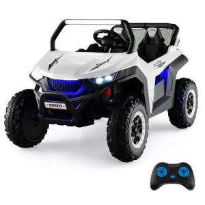 DREAMADE Voiture électrique enfants 2places- buggy quad électrique 12V 2sièges - télécommande - effets lumineux sonores – blanc