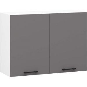 Meuble de cuisine haut suspendue OLIWIA - 80 x 30 x 58 cm - Blanc/Gris - 2 Portes - Armoire de plancher  Design Moderne