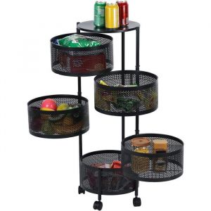 Desserte de Cuisine -  Chariot &agrave; Roulettes -Chariot de Service &agrave; Roulettes - 5 Niveaux - Acier au Carbone - Noir -30x30x90CM