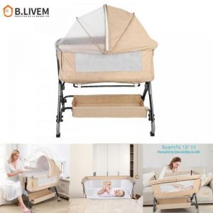 B.LIVEM BERCEAU CODODO 2 EN 1 LIT DAPPOINT B&Eacute;B&Eacute; INCLINABLE HAUTEUR R&Eacute;GLABLE BERCEAU AVEC MOUSTIQUAIRE PANIER DE RANGEMENT
