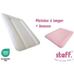 Stefano fashion - Matelas à langer blanc 50x70 cm + housse de matelas à langer rose pastel 50x70 cm - lOEKO TEX label standard 100