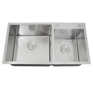 Evier Double Cuisine Inox Carré - KuKoo - Anti-corrosion - Finition Satiné - 2 Bacs - Manuel