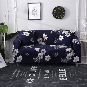 Housse de Canapé Extensible 2 Place Couverture Canapé avec Accoudoirs fleurs bleu foncé[SFT77]
