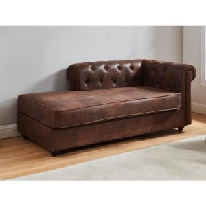 Méridienne gauche chesterfield en microfibre aspect cuir vieilli SHIREL