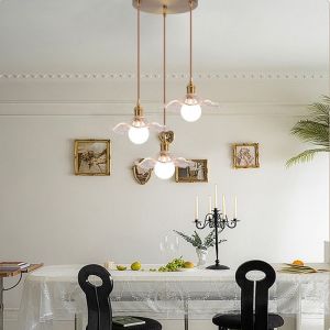 SNOGOLD Suspension en Verre &agrave; 3 Lumi&egrave;re Vintage Abat-jour Forme Feuille de Lotus Transparent Lustre Moderne pour Salle &agrave; Manger