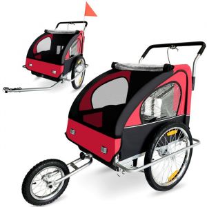 Remorque vélo SAMAX pour 2 enfants Mixte Convertible Jogger - Rouge et Noir