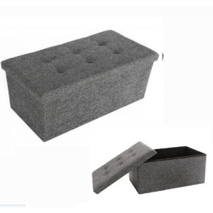 Canap&eacute; Pouf avec coffre de rangement - Gris - 76 x 38 x 38 cm - Simili cuir - Max 300 kg