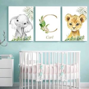 3 Affiches Prenom Personnalisé Bebe Animaux 30x40cm Tableau Decoration Murale Safari Poster Jungle Chambre Enfant SANS CADRE