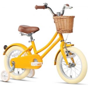 Glerc Little Molly 14 pouces vélo pour 3 - 5 ans vélo pour enfants avec panier en osier et roues dentraînement jaune