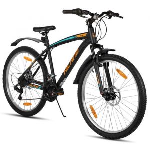 HILAND VTT homme - 26 pouces 18 vitesses cadre en acier &agrave; haute teneur en carbone freins &agrave; disque fourche &agrave; suspension - orange