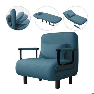 Fabulcozy chauffeuse canap&eacute;-lit Fauteuil Convertible Grand Confort Coussin Pieds accoudoirs m&eacute;tal 60L x 68I x 85H cm bule