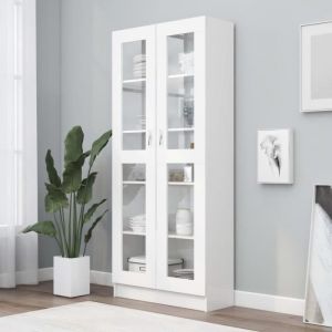 Armoire &agrave; vitrine - VIDAXL - Blanc - 2 portes - Laqu&eacute; - Bois - 825x305x1855 cm
