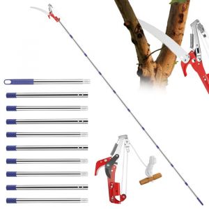 S&eacute;cateur t&eacute;lescopique avec scie d&eacute;lagage 82-410 cm avec poign&eacute;e ensemble doutils de jardin &eacute;lagueuse sur perche pour jardin