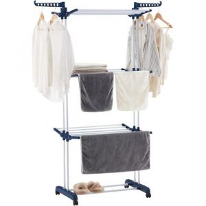 Étendoir À Linge Pliable Séchoir À Linge 4 Niveaux Tancarville Acec Ailes Latérales Extensibles Avec Roues Pour Intérieur [L473]