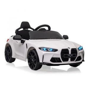 Voiture &Eacute;lectrique Enfant 12V Blanc Sous Licence BMW M4 avec T&eacute;l&eacute;command&eacute; Vitesses 3 Km/h LED et Musique pour Enfants 3+ An Blanc