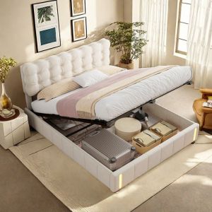 Lit coffre led 160x200 lit capitonne coffre 160x200 beige lit adolescent avec rangement lit 2 personne moderne lit avec led