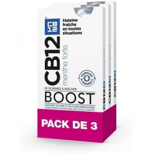 CB12 - Boost - Gomme à mâcher haleine fraîche – Menthe forte sans sucres – Prévient la mauvaise haleine – Fraîcheur instantanée
