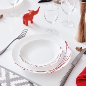 Service de table 18 pièces Domitille Rouge - ARCOPAL - P3363 - Opale - Blanc - Uni