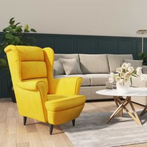 Fauteuil - SONEW - Jaune moutarde - Velours - Vintage - Avec accoudoirs - Relaxation