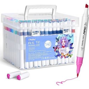 Ohuhu Marqueurs à Base dEau 140 Couleurs Feutres Coloriage Adulte à Double Pointe pour Adultes Artiste Marqueurs de Dessin po27