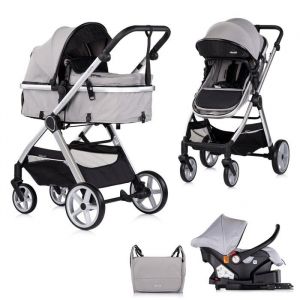 VISTA Poussette combin&eacute;e jusqu&agrave; 22 kg nacelle souple + assise classique Gris + 1 cosy i-Size avec base Isofix
