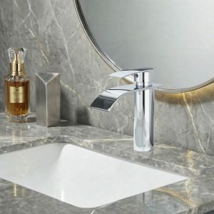 Robinet Salle de Bain Cascade Chrom&eacute; Mitigeur lavabo avec Leau Chaud et Froid Robinets de lavabo Mitigeur en Laiton