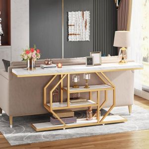 Tribesigns Table Console Extra Longue - 180 x 30 x 87 cm - Table Basse Moderne dorée derrière Le canapé avec Rangement